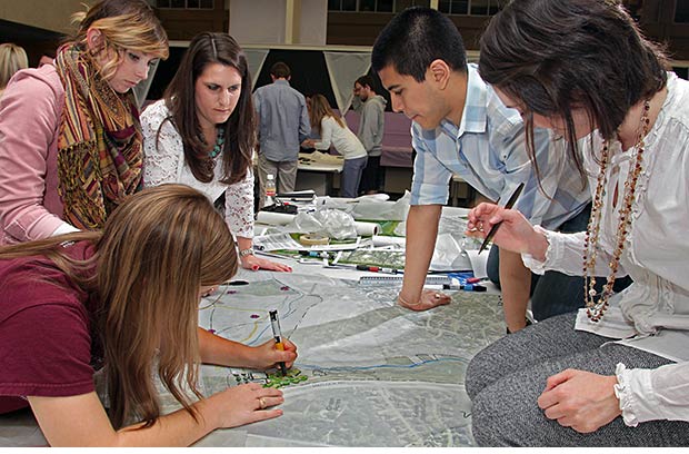 Landscape architecture students create a design during 2013 Aggie Workshop. Texas A&M’s landscape architecture and architecture programs once again were named as among the top in the nation in an annual survey.