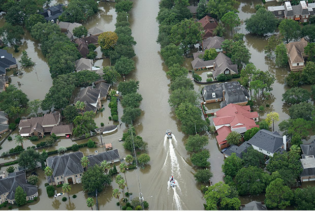 Rising waters from Hurricane Harvey inundate Houston neighborhood.