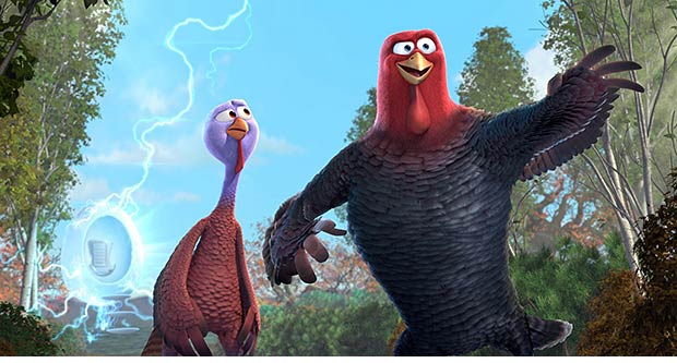 Turkeys head to the past in "Free Birds."